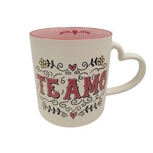 Spectrum Designz "TE AMO" Heart Handle Mug‎ Pink Interior Floral Coffee MUG